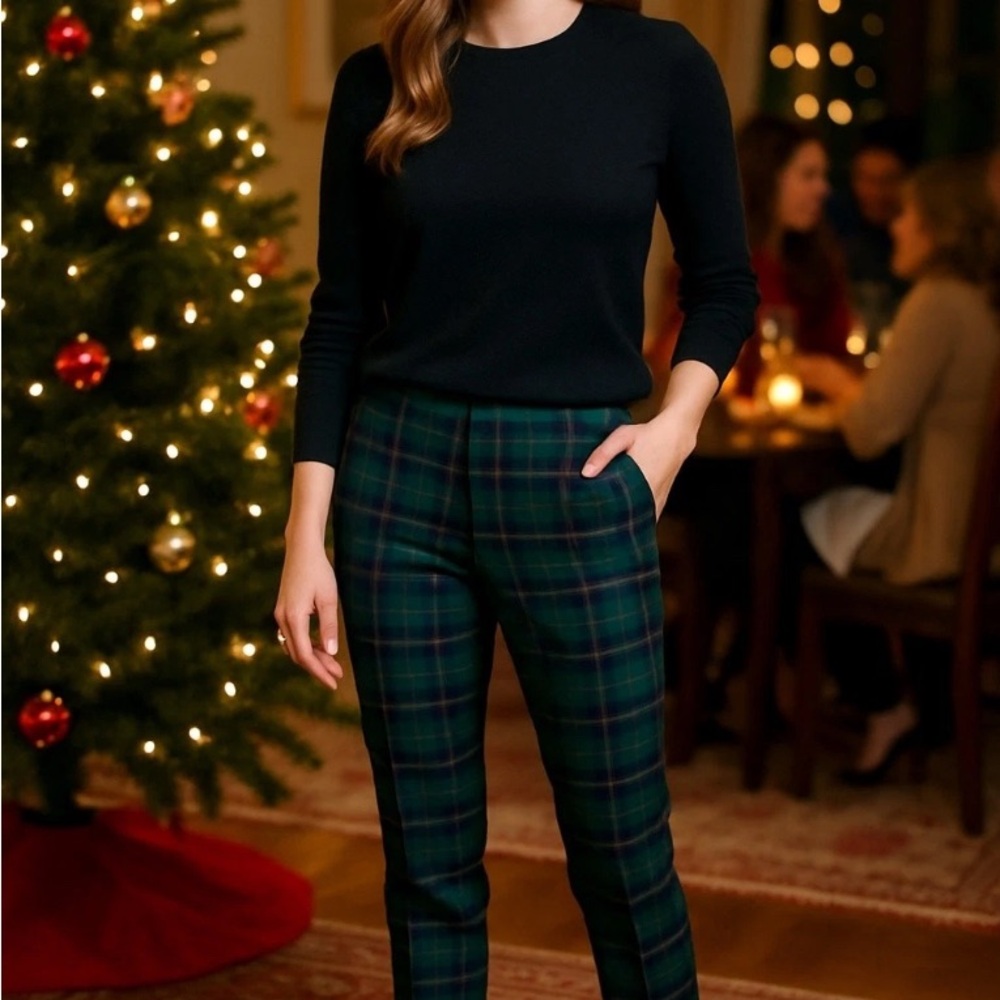 Talbots Plaid Green and Black Women's Pants Size 8
